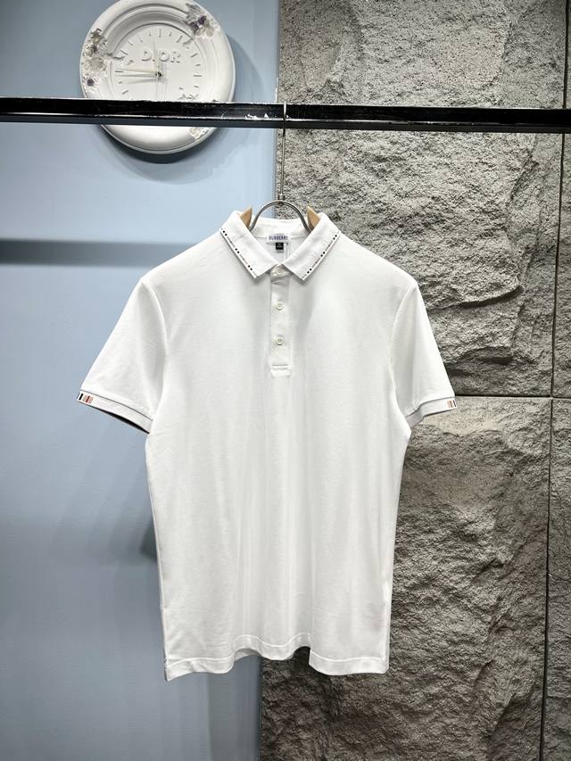 Bbr Ba*Li 2025Ss latest plaid collar Polo short-sleeved T-shirt uses 210G Sorona