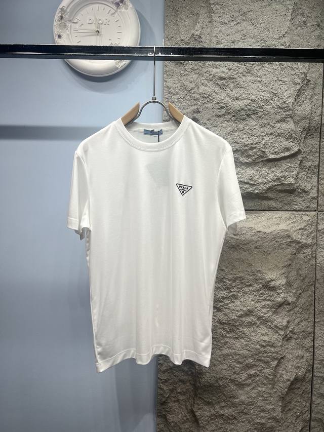 Pr*Da 2025Ss latest printed logo short-sleeved T-shirt is made of 210g 80S Xinji