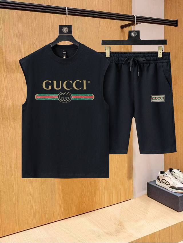 Original quality vest shorts set Gucci 2610 summer new vest shorts set Focus on