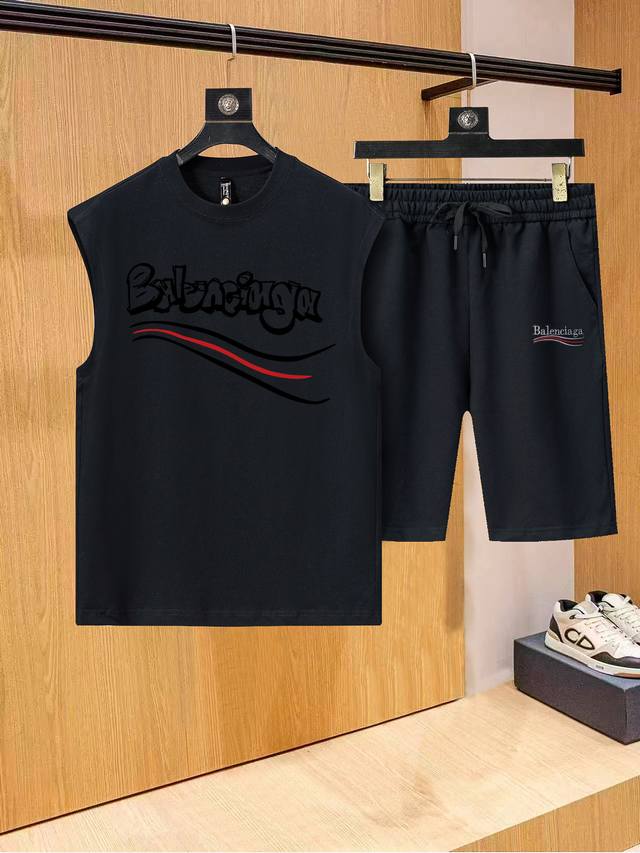 Original quality vest shorts set Balenciaga 2610 summer new vest shorts set Focu