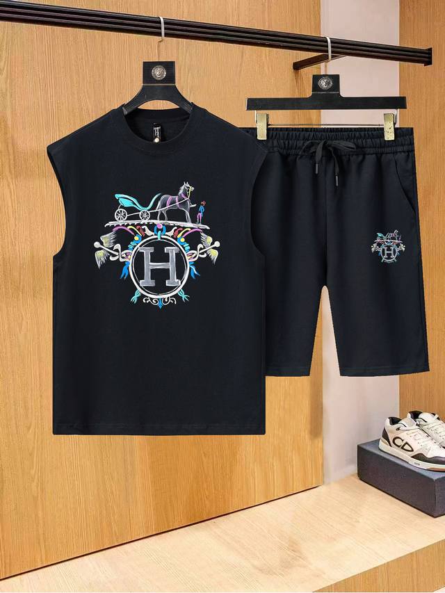 Original quality vest shorts set Hermes 2610 summer new vest shorts set Focus on