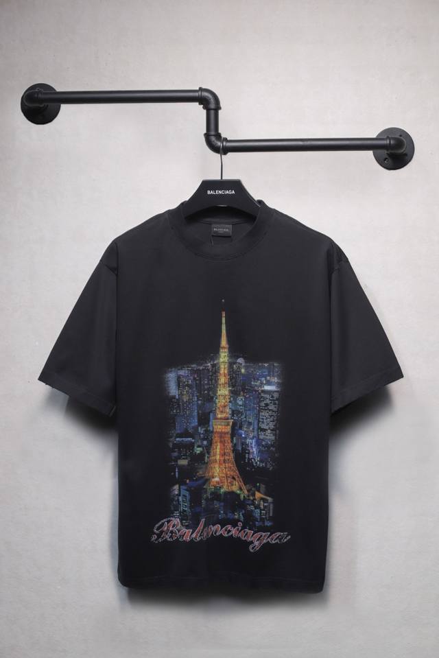 Aeniaa Tokyo Ginza Tower short-sleeved T-shirt Weight 240 Grams Worn and distres