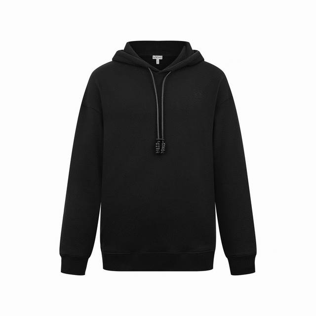 Loewe Anagram leather drawstring embroidered hooded sweatshirt Color gray black