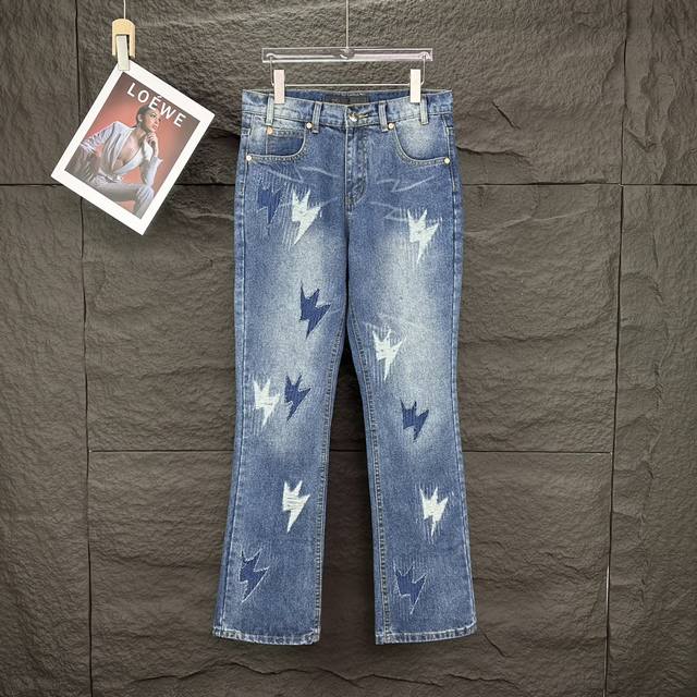 Amexnocap niche brand 2025 new style worn lightning scar couple style washed jea