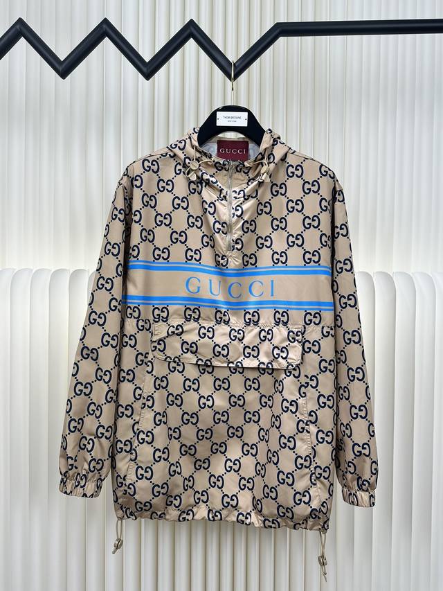 Gucci full print blue stripe letter hooded jacket Size: SML Xl