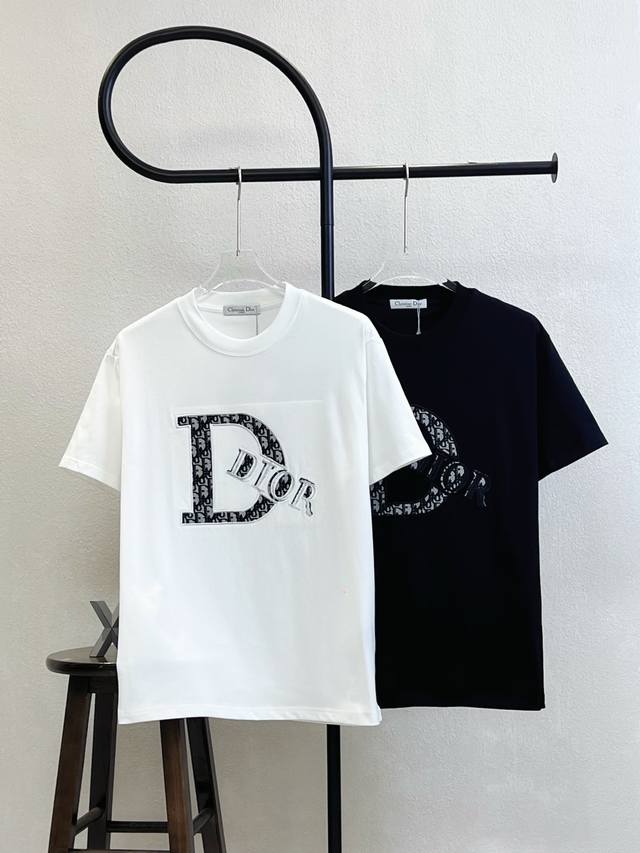 Model No. X210 Dior chest monogram patch 3D Logo embroidery round neck short sle