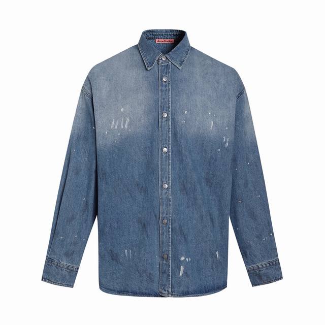 Exclusive supply of Acne ink-splashed distressed denim long-sleeved shirt origin