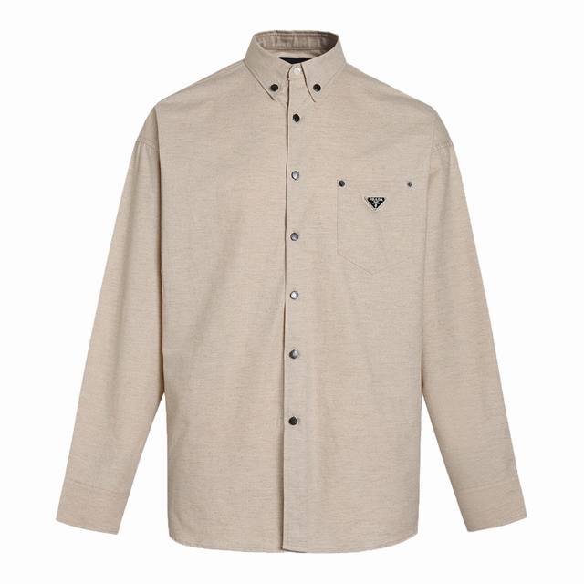 Exclusive supply of Pra triangle logo pocket button linen shirt original 8539 pu