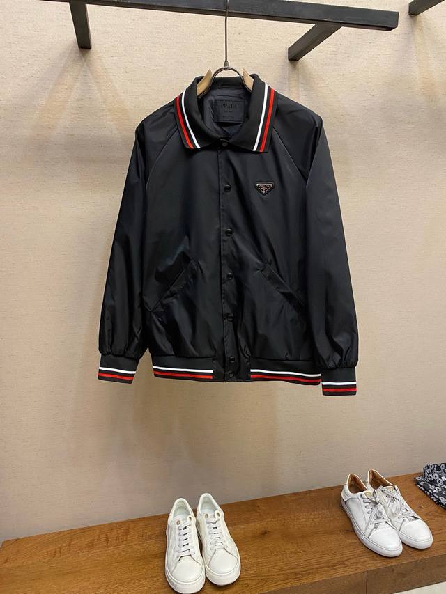Prad colorblocked ribbed small stand collar jacket, new style jacket. The same r