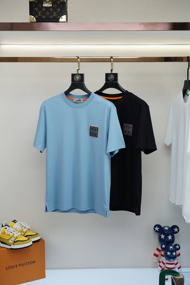 Hermes Hermes 2025 new summer men's short-sleeved T-shirt, popular round neck ch