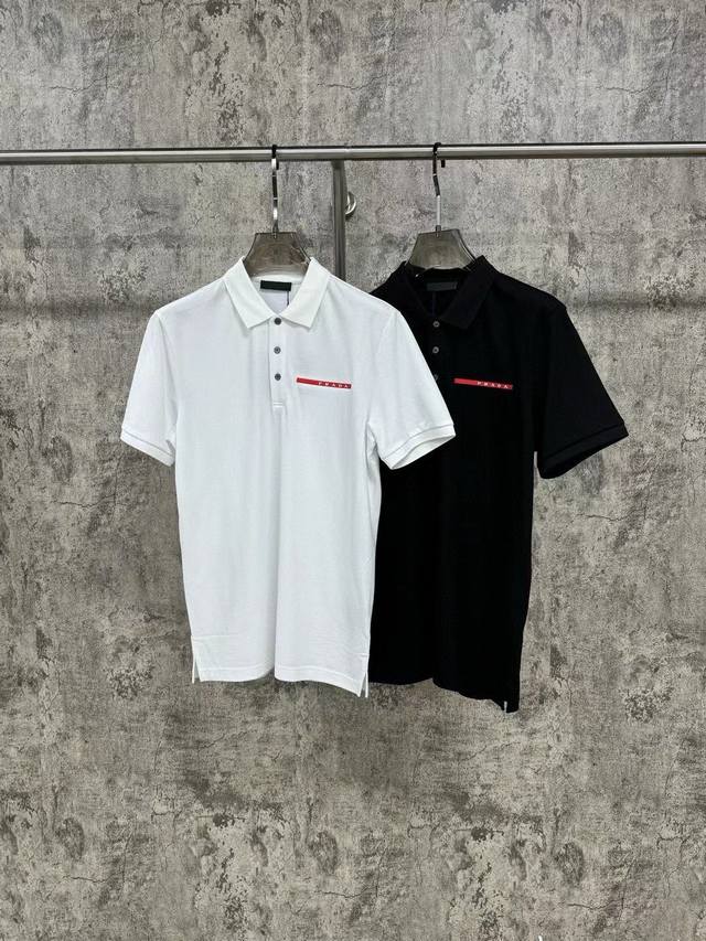 Prad Prada new 25Ss latest mercerized pearl Polo shirt lapel T-shirt original cu