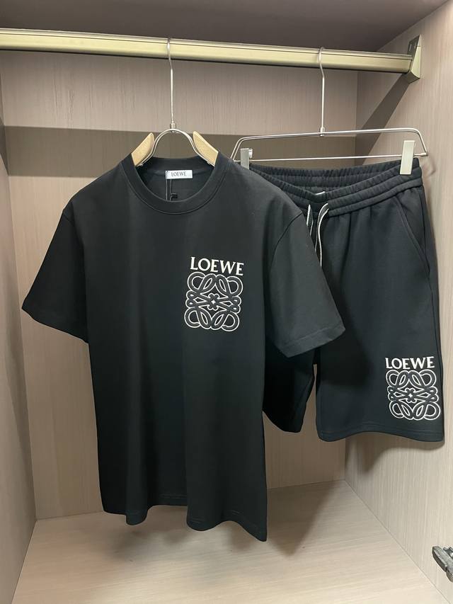 Loewe round neck short-sleeved shorts suit half-sleeved suit top version trading