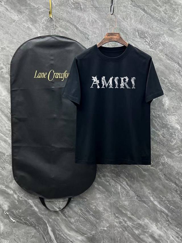 Amiri# 2025 Spring and Summer New Counter Latest Short-sleeved Round Neck T-shir