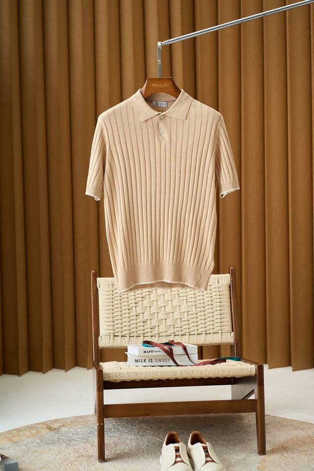 Brunello Cucinelli knitted short-sleeved Polo shirt, elegant and fashionable eng