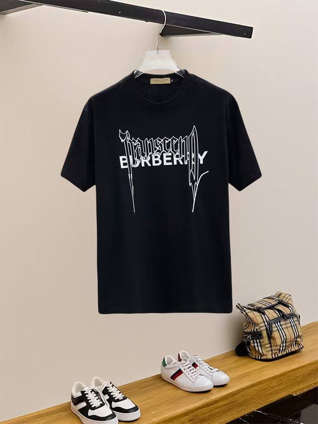 Burberry, 25Ss high version chest sticker printed logo round neck short sleeve T