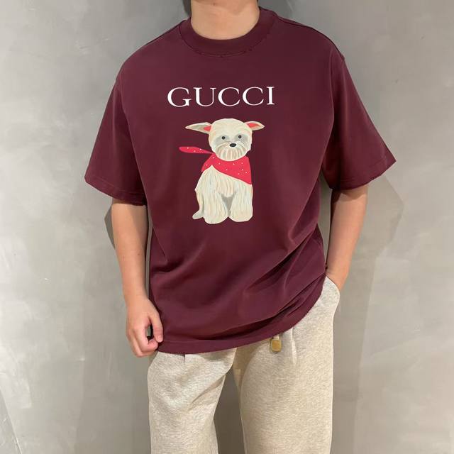 Gucci Guc*I 25Ss Master hand-designed trendy new product printed round neck shor