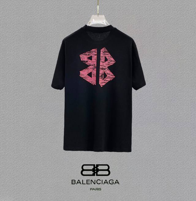 Balenciaga, 25Ss high version chest sticker printed logo round neck short sleeve