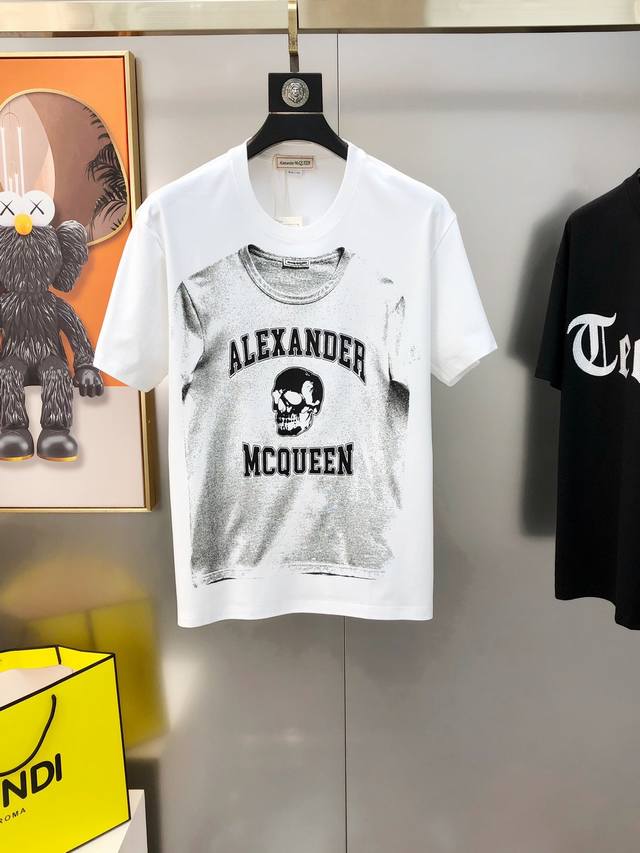 Mcq*Een McQueen 2025 spring and summer new original men's round neck short-sleev