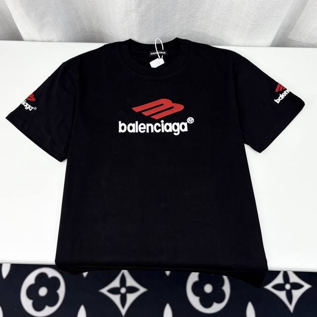 Balenciaga embroidered short sleeves 270G cotton double yarn tight and smooth fa