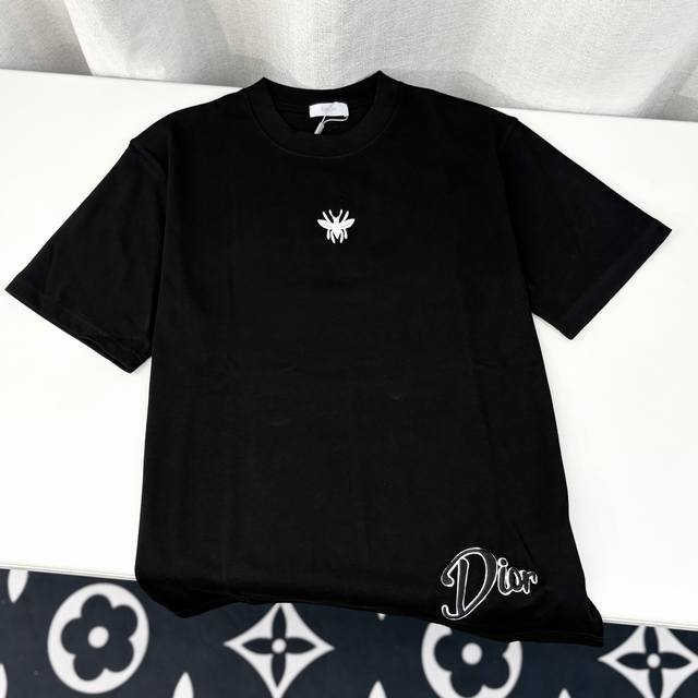 Dior Logo embroidery heavy craft round neck pullover short sleeves double yarn p