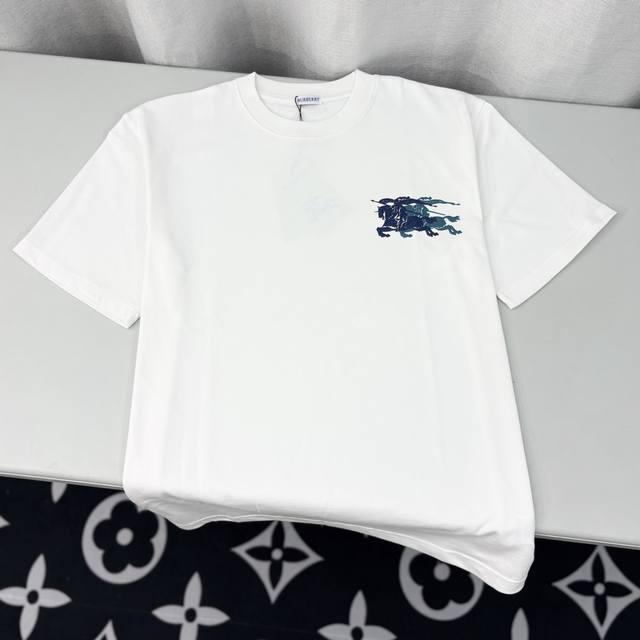 Burberry glue printing heavy craft round neck pullover short sleeves double yarn
