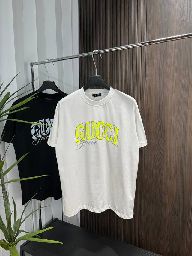 Gucci 2025Ss new spring and summer short-sleeved cotton plain fabric, re-washed