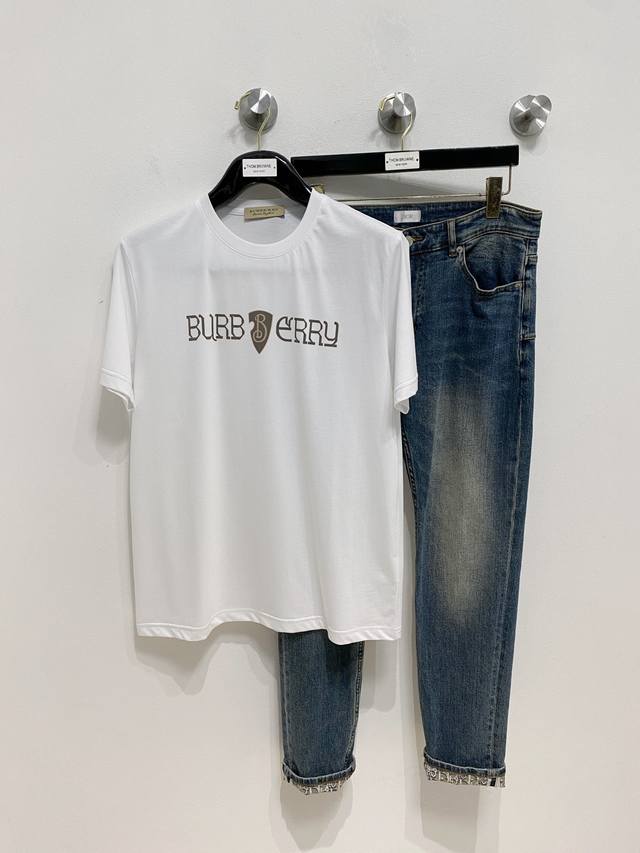 High version of Burberry 2025 new classic round neck short sleeves, fashionable