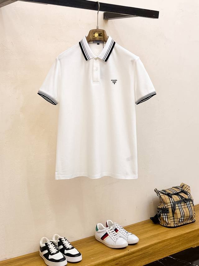 Prada 2025Ss new summer logo men's lapel Polo shirt! Classic business men's styl