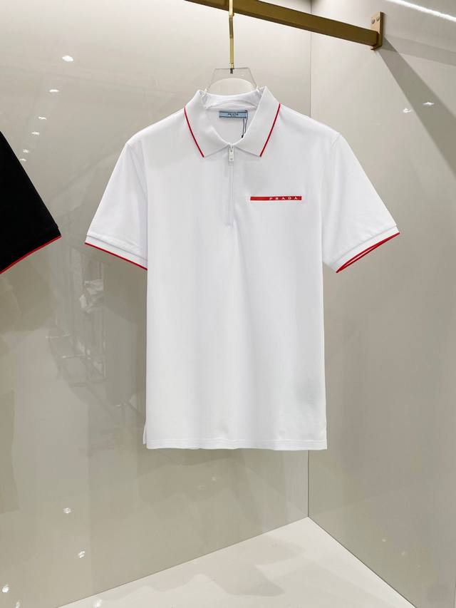 Prada 2025Ss new summer logo men's lapel Polo shirt! Classic business men's styl