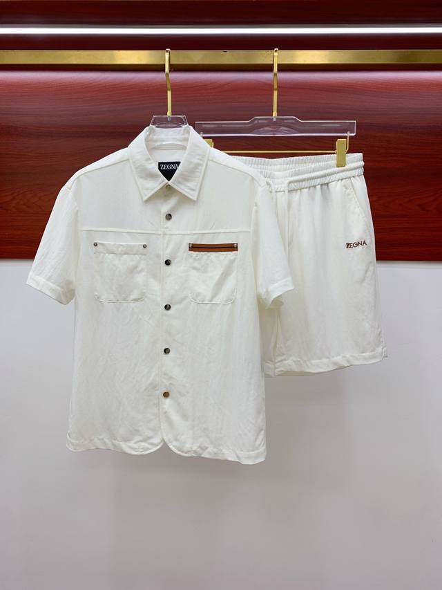 Zegna, 25 custom fabric short-sleeved shirt + shorts set. Young and fashionable,