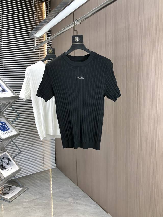 Prada. 25 Spring/Summer knitted short-sleeved T-shirt, cotton blended terry plai