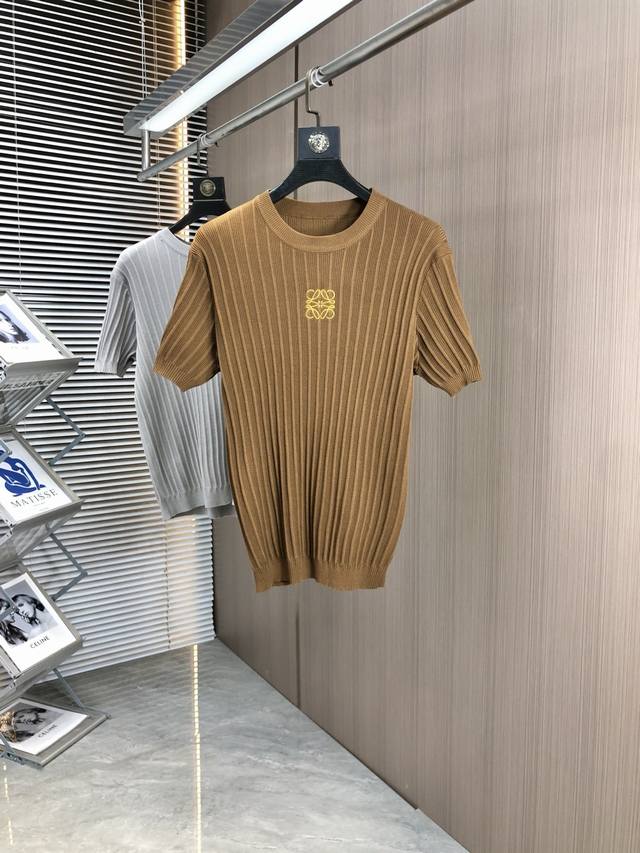 Loewe. 25 Spring/Summer knitted short-sleeved T-shirt, cotton blended terry plai