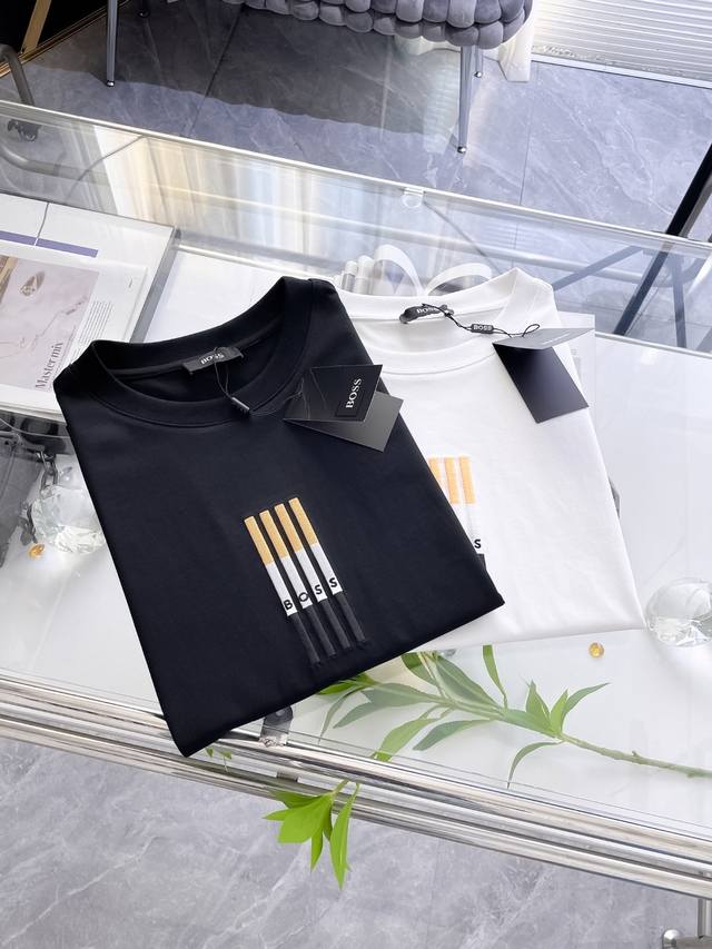 Boss new mesh pique cotton round neck short T-shirt, made of 100% imported pique
