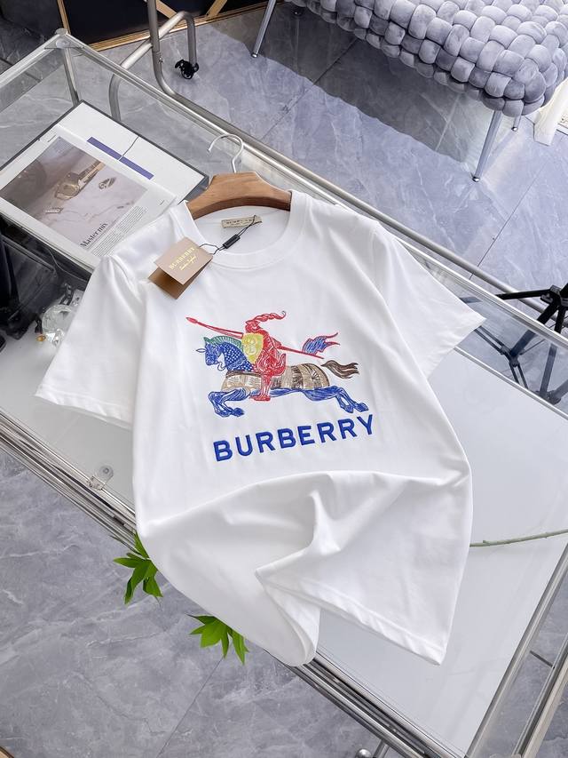 Burberry's new mesh pique cotton round neck short T-shirt, made of 100% imported