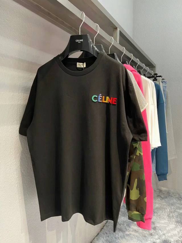 Celine 25 Spring/Summer new style short-sleeved T-shirt with rainbow letters flo