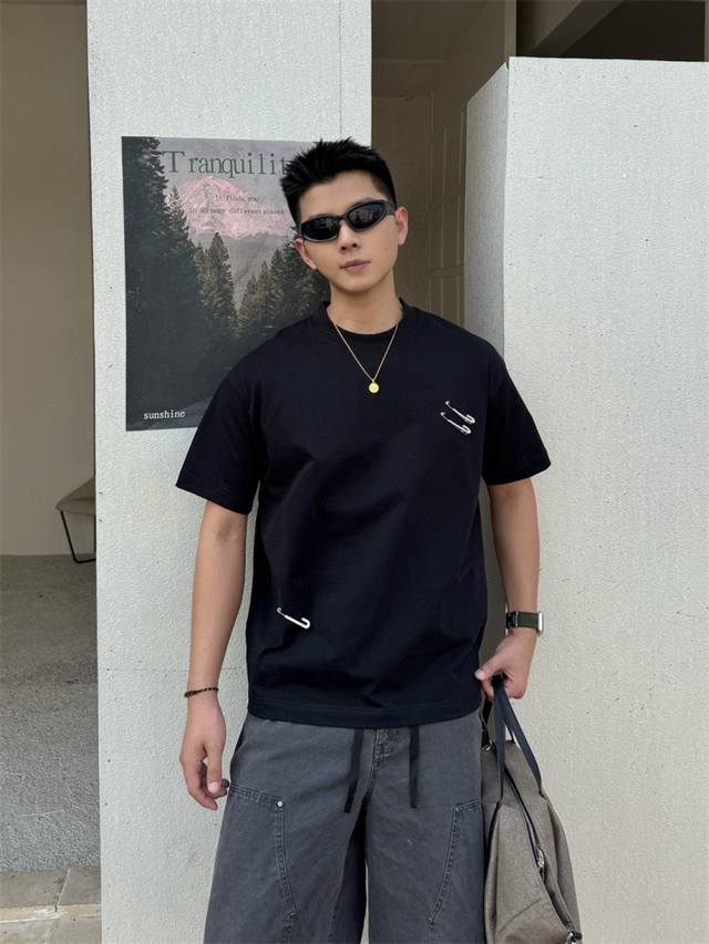 Mm6 2025 Spring and Summer New Short Sleeve T-shirt 300g Heavy Cotton 100% Lette