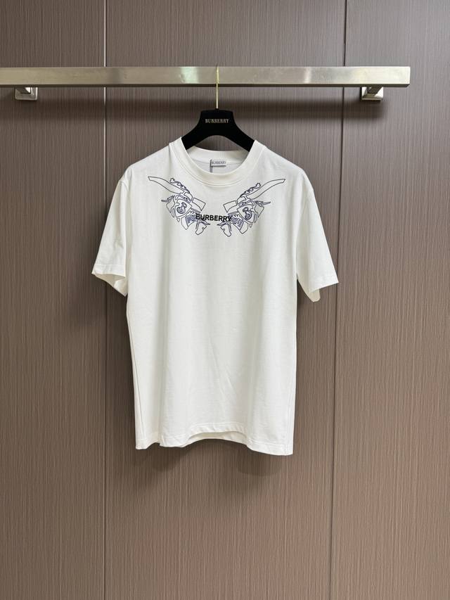 Burberry knight horse print short-sleeved T-shirt with collar, made of 32-count