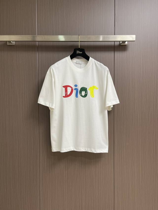 Dior 2025Ss early spring new hand-painted graffiti pattern round neck short-slee