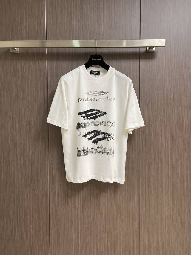 Balenciaga 2025Ss new blurred letter logo printed round neck short-sleeved T-shi