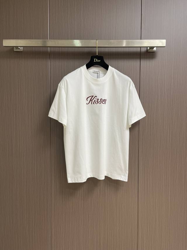 Miumiu 2025Ss spring and summer new Kusses printed short-sleeved T-shirt, neithe
