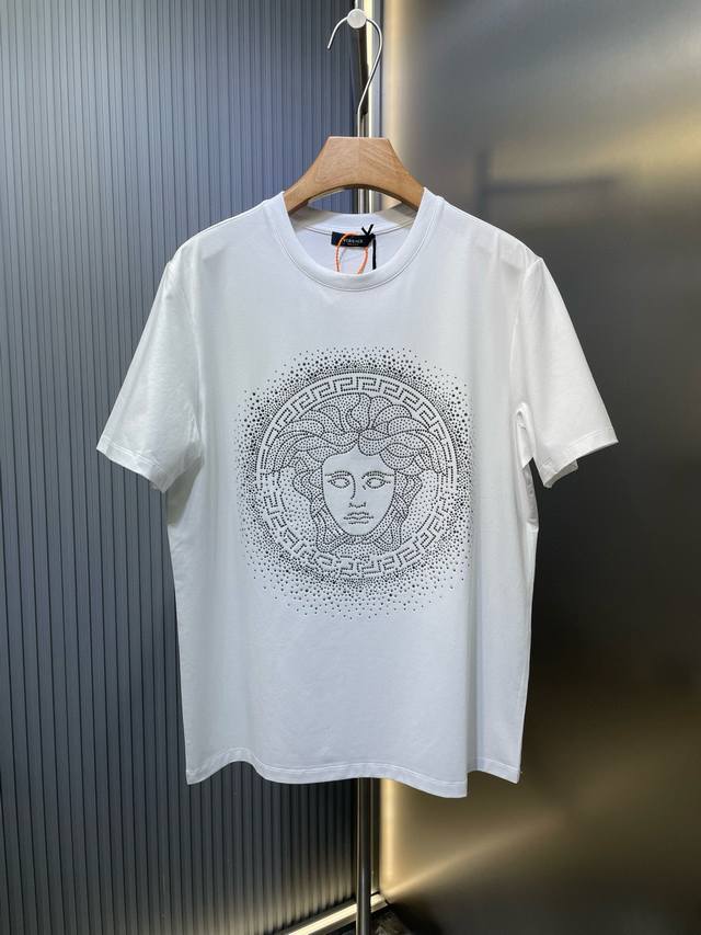 Versace top original 25Ss spring and summer new Medusa heavy embroidery crystal