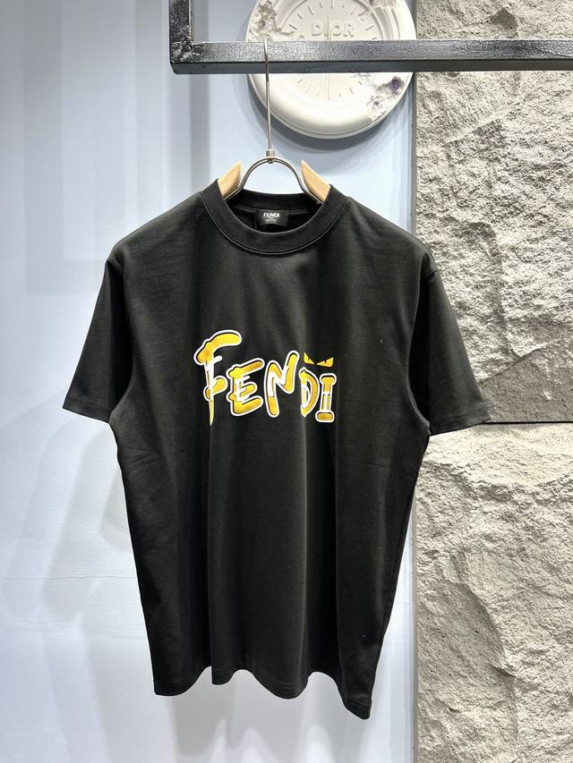 Xp Fendi* Fendi printed logo short-sleeved T-shirt *Customized 280g cotton fabri