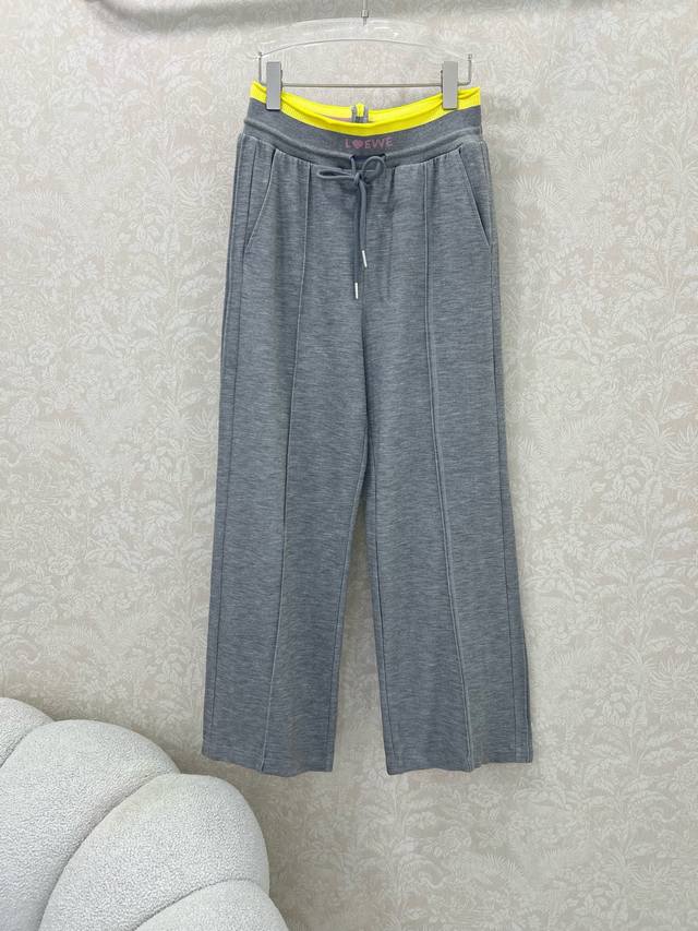 Loew* 25 summer new style waistband letter elastic webbing solid color wide-leg