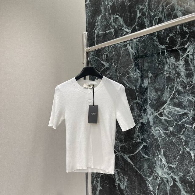 Fd 25 Summer new letter hollow knitted short sleeves The center of the chest is
