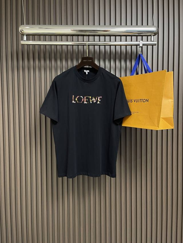 Loewe oil painting word embroidery short-sleeved T-shirt, lightweight pure cotto