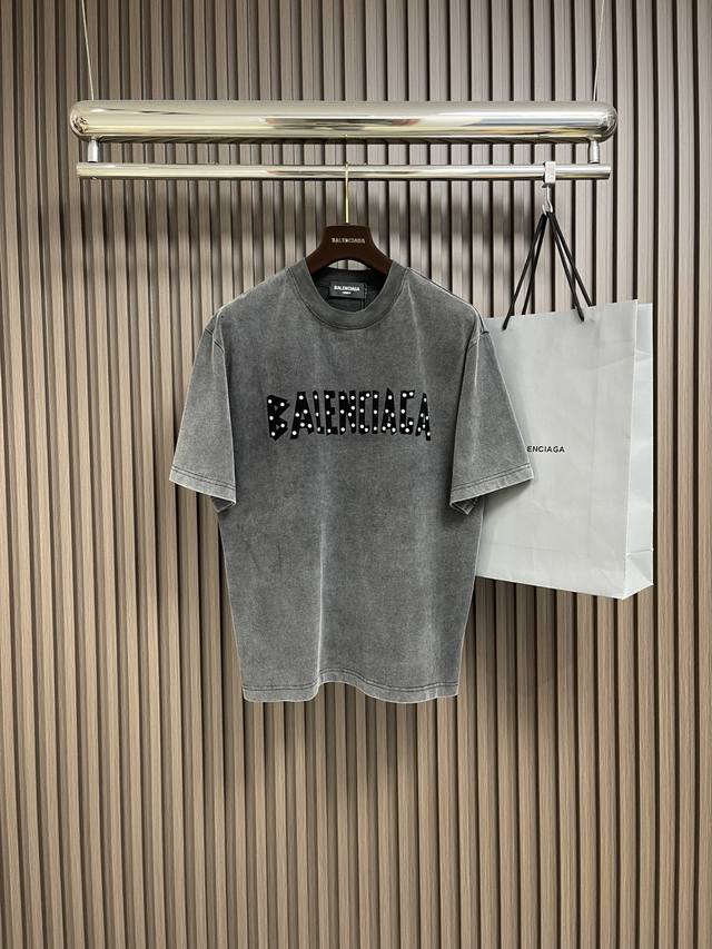 Balenciaga 2025Ss new round neck short sleeve T-shirt, flocked patch logo, 320G
