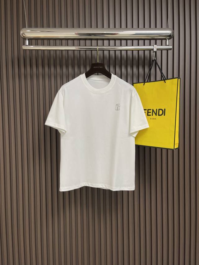 Brunello Cucinelli Bc Logo embroidered round neck T-shirt. Early spring series,