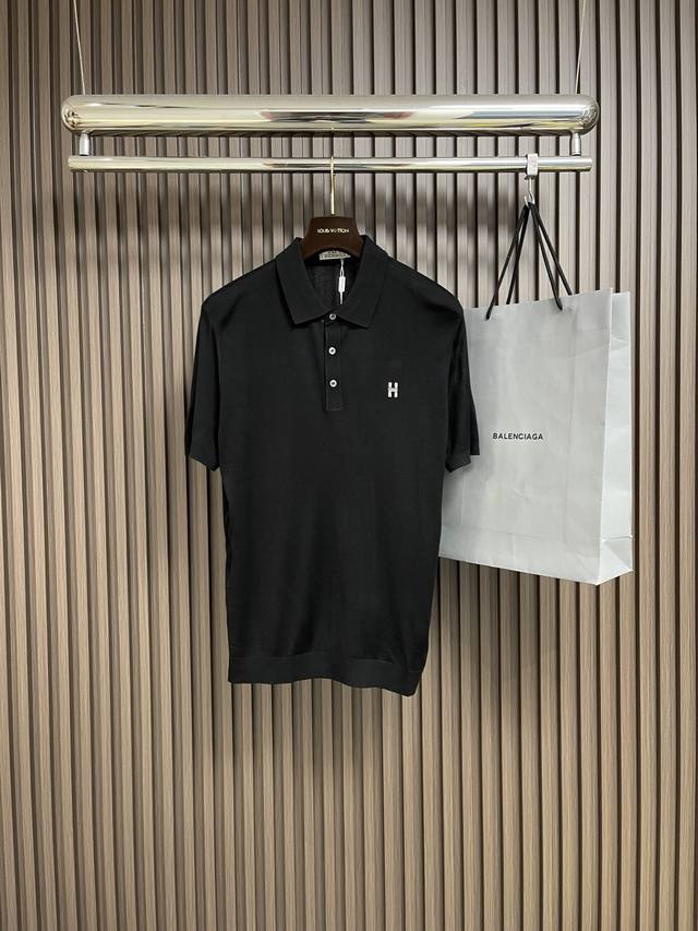 Hermes black knitted short-sleeved Polo, this black knitted Polo short-sleeved s