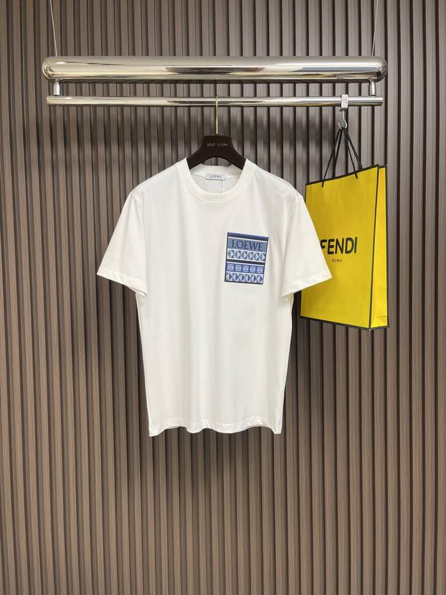 Loewe 2025Ss new round neck short-sleeved T-shirt, handsome and fashionable, wit