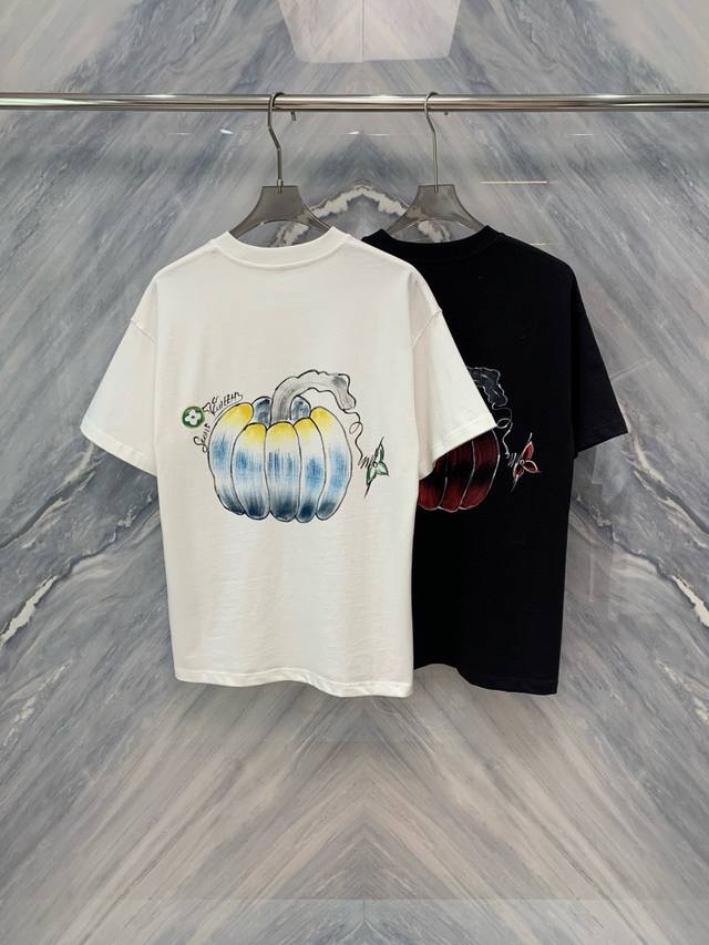 25 Spring/Summer new product 1V Art Graffiti Pumpkin Pattern Round Neck T-shirt